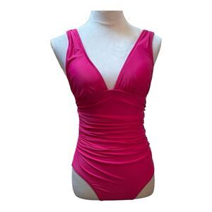 NWT J. Crew Radiant Fushia Roushed V Neck One Piece Bathing Suit Size 6